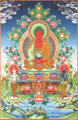 Amitabha Buddha Followed By Other Bodhisattvas | Tibetan Buddhist Thangka Art | Art Painting for Meditation